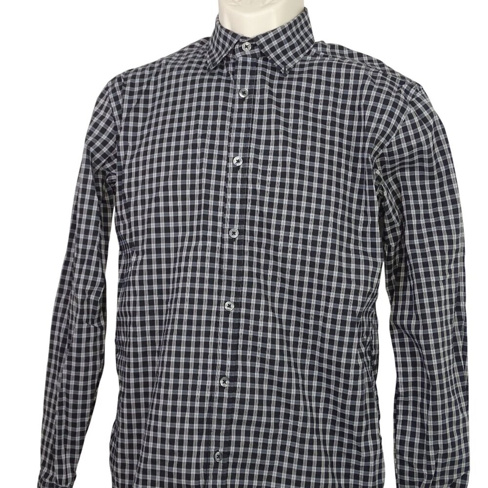 Zara Man Slim Fit Black Check Plaid Long Sleeve Button Up Shirt Men Size M